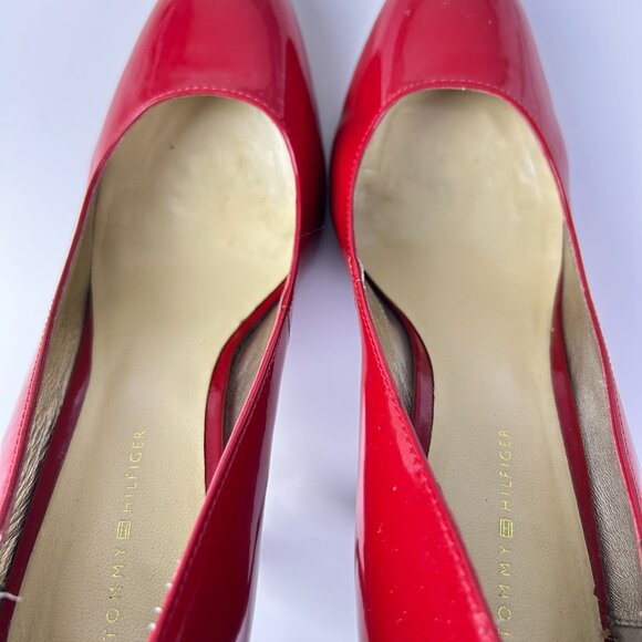 Tommy Hilfiger Red Almond Toe Patent Leather Stiletto Pumps Women's Size 8.5 - Picture 15 of 16
